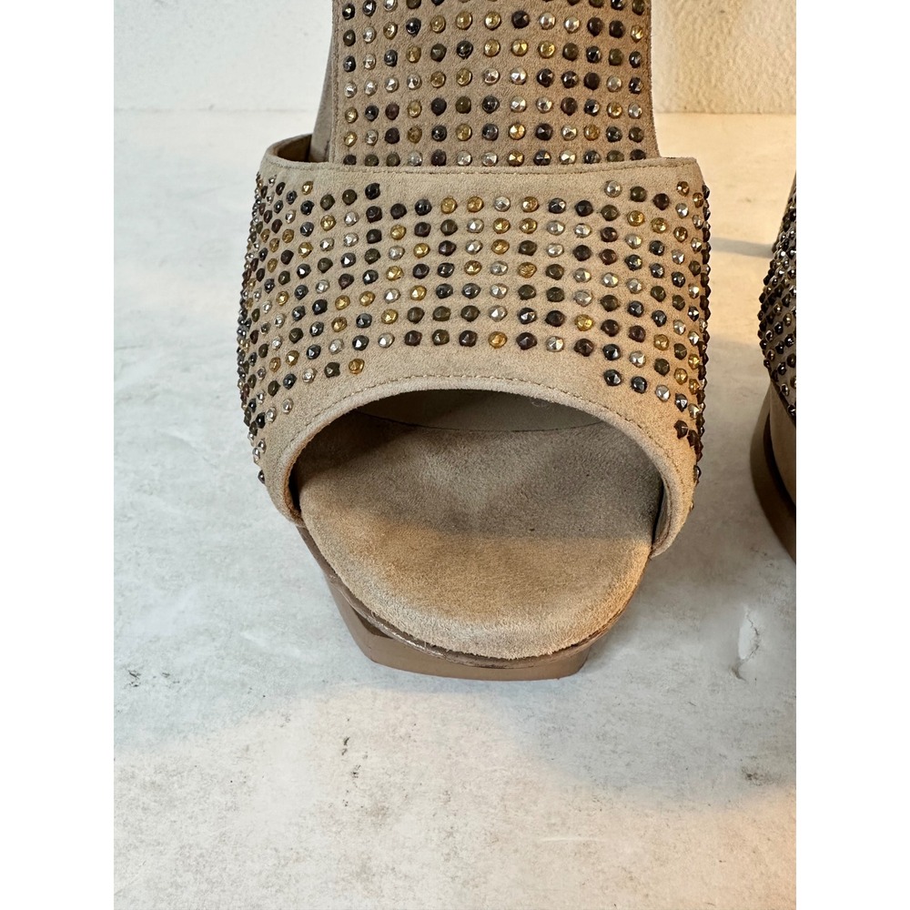 Yves Saint Laurent YSL Tribute Sandals Size 38.5 Beige Suede Studded Platform - Picture 11 of 15
